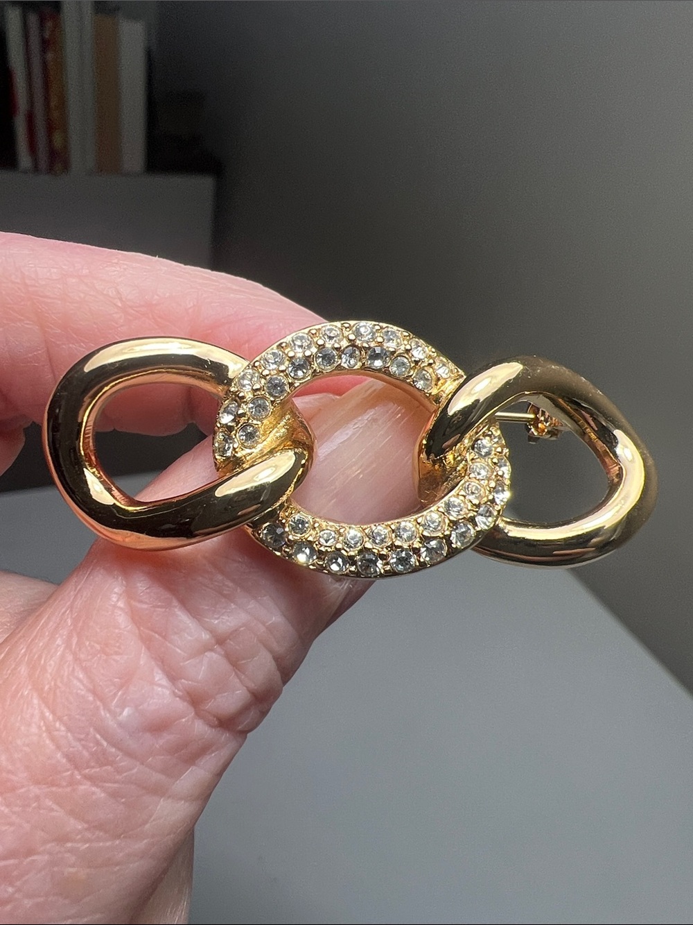Christian Dior Gold Tone 
Crystal Triple Chain Link Brooch - Pin - Vintage